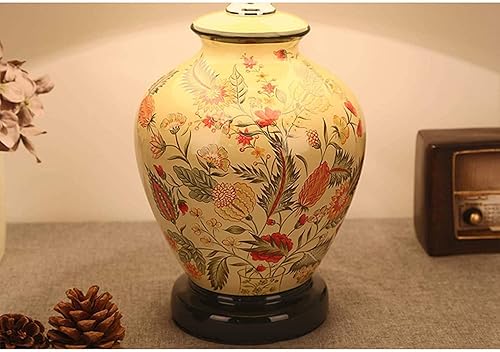 Miniatura 3 de JITEM Lámpara de Mesa - Lámpara de mesa grande de cerámica oriental, pintada a mano, E27, lámpara de mesita de noche con pantalla de tela e