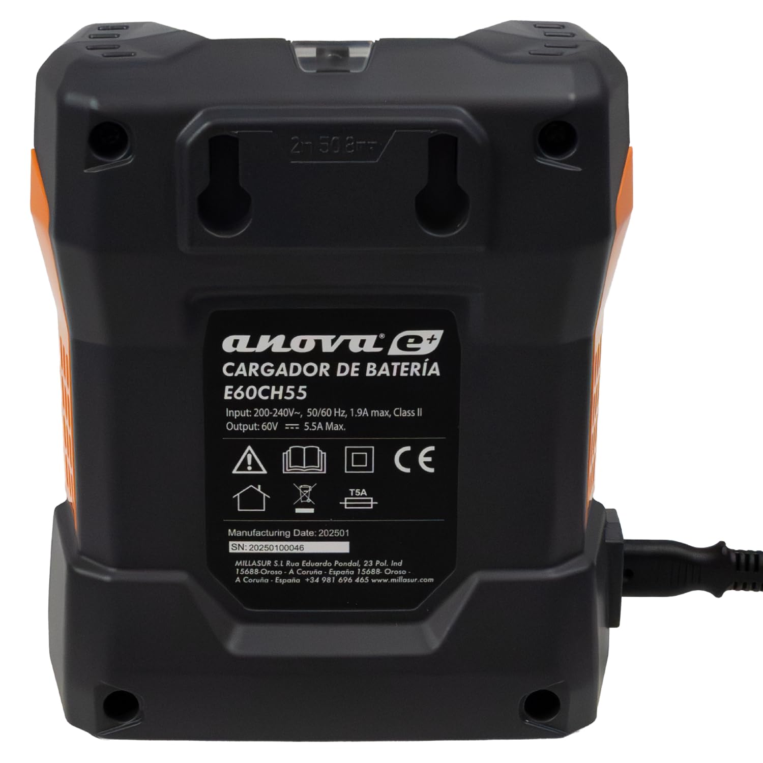 anova - Cargador Rapido para Bateria 60V Sistema E+ | 5,5 A | Salida 60 V | Peso 1,1 kg | Tiempo Carga Bateria 4Ah 0,75 H | para Recarga de Baterías Compatibles | Compatible con Toda la Gama