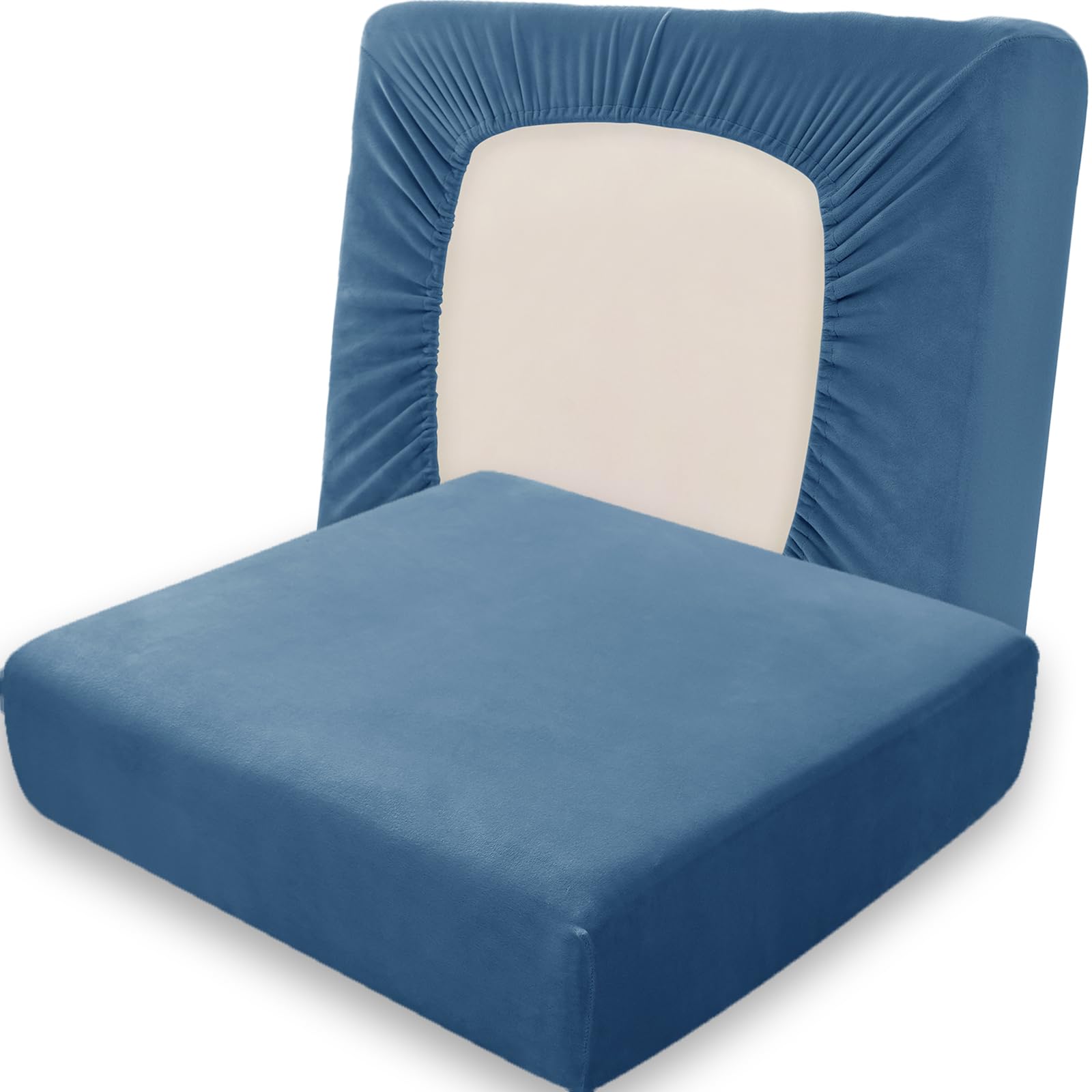 Sofa Seat Cushion Covers, Sofa Cushion Slipcovers Stretch Velvet, Universal Couch Cushion Covers Replacement Non-Slip Seat Covers for sofas for Cushion (Blue,3 Seater)