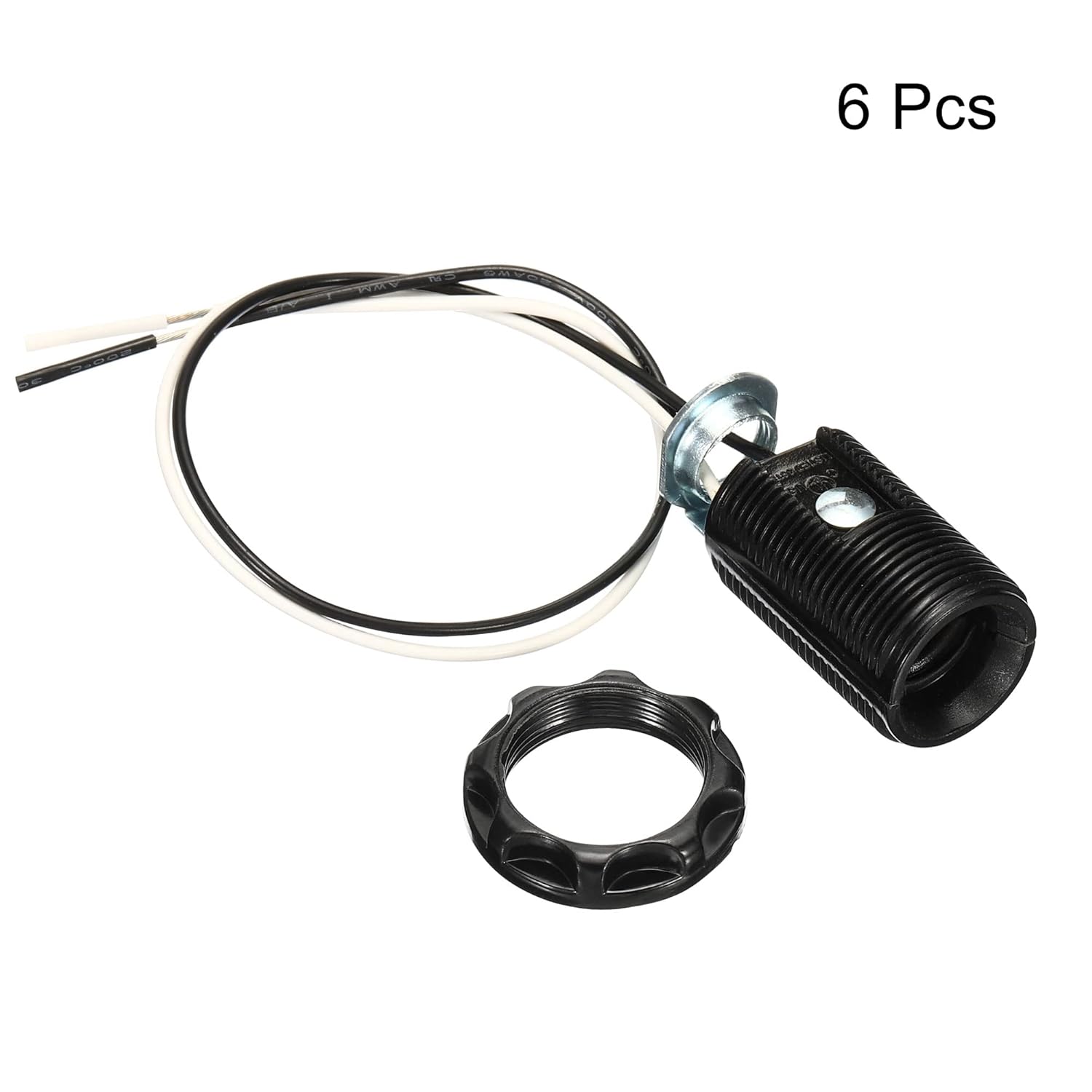 PATIKIL E12 Bulb Holder Light Socket, 6 Pack 10 Inch Long Wire Lead Screw Fully Thread LED Bulb Lamp Holder for Pendant Lights, Black