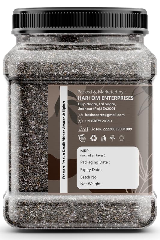 Image of FreshoCartz Premium Chia Seeds Pack Of 2 1KG (500gmx2 Jar) |Rich in Calcium, Protein & Fibre | Beat the Heat | 100% Clean Chia Seeds for Eating | Antioxidant Rich Superfood for Smoothies