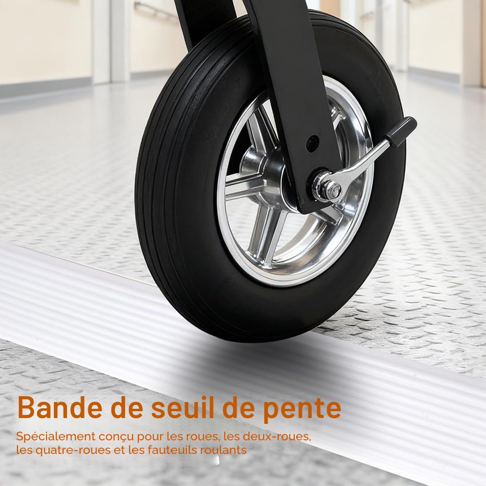 Barre de Seuil Adhesive 100x7x3 CM, Rampe de Seuil de Porte Rampe Fauteuil Roulant en PVC Autocollantes en Silicone pour Portes, Marches, Escaliers