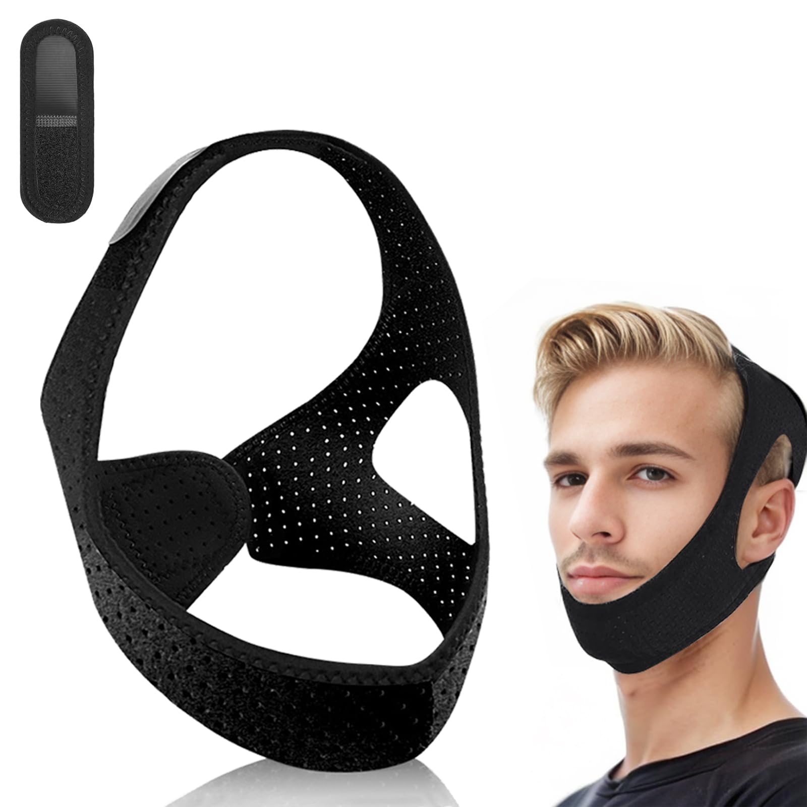 Chin Strap for Sleeping,Comfortable Anti Snoring Devices,Adjustable Breathable Chin Strap for CPAP Users for Men and Women,Simple and Effective Snoring Solution - Black