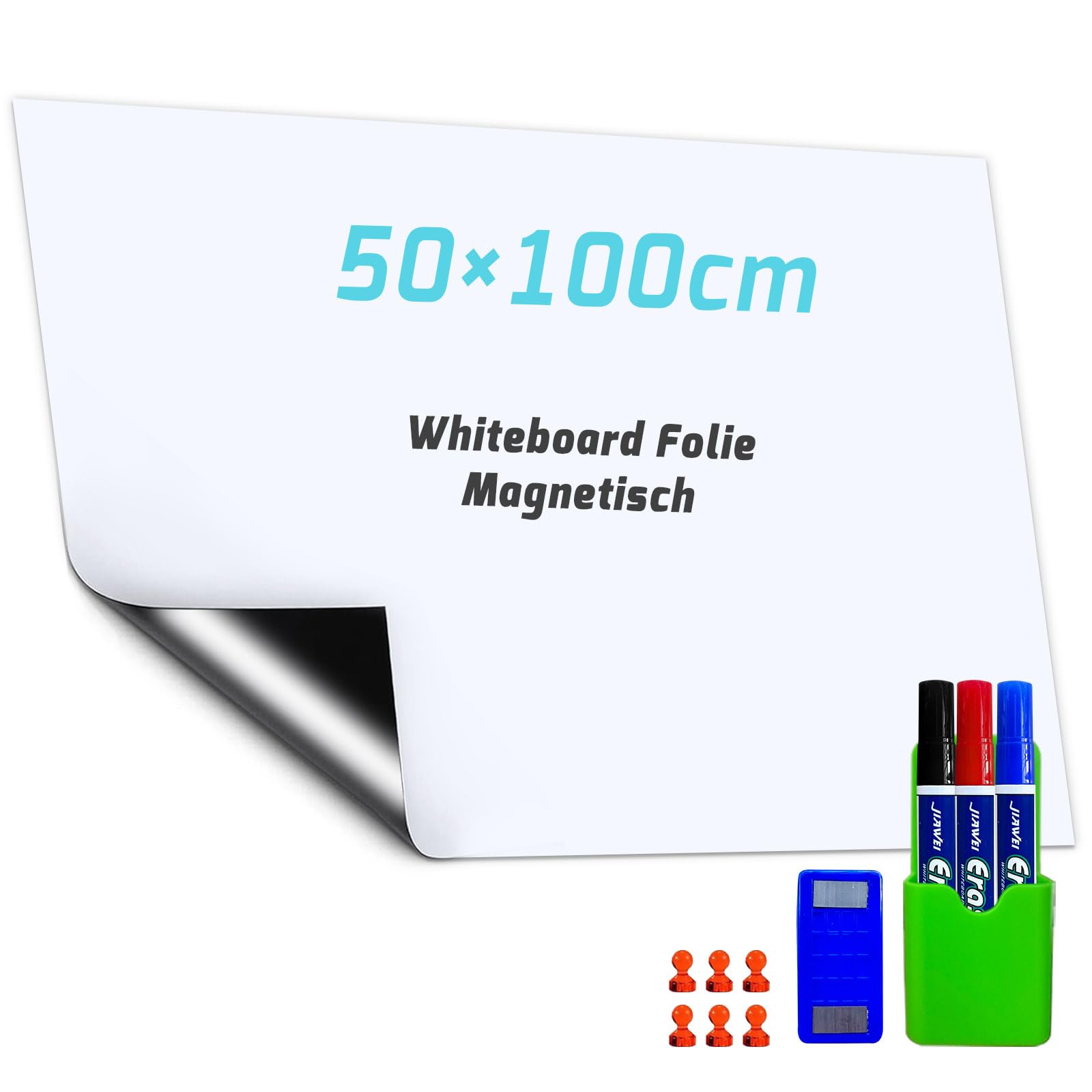 Tableau Blanc Magnétique, Tableau Magnétique Autocollant, Tableau Blanc Effacable Magnetique, Matériau PET Ecologique, Adsorption Magnétique, pour l’école/Bureau/Maison (50×100cm)