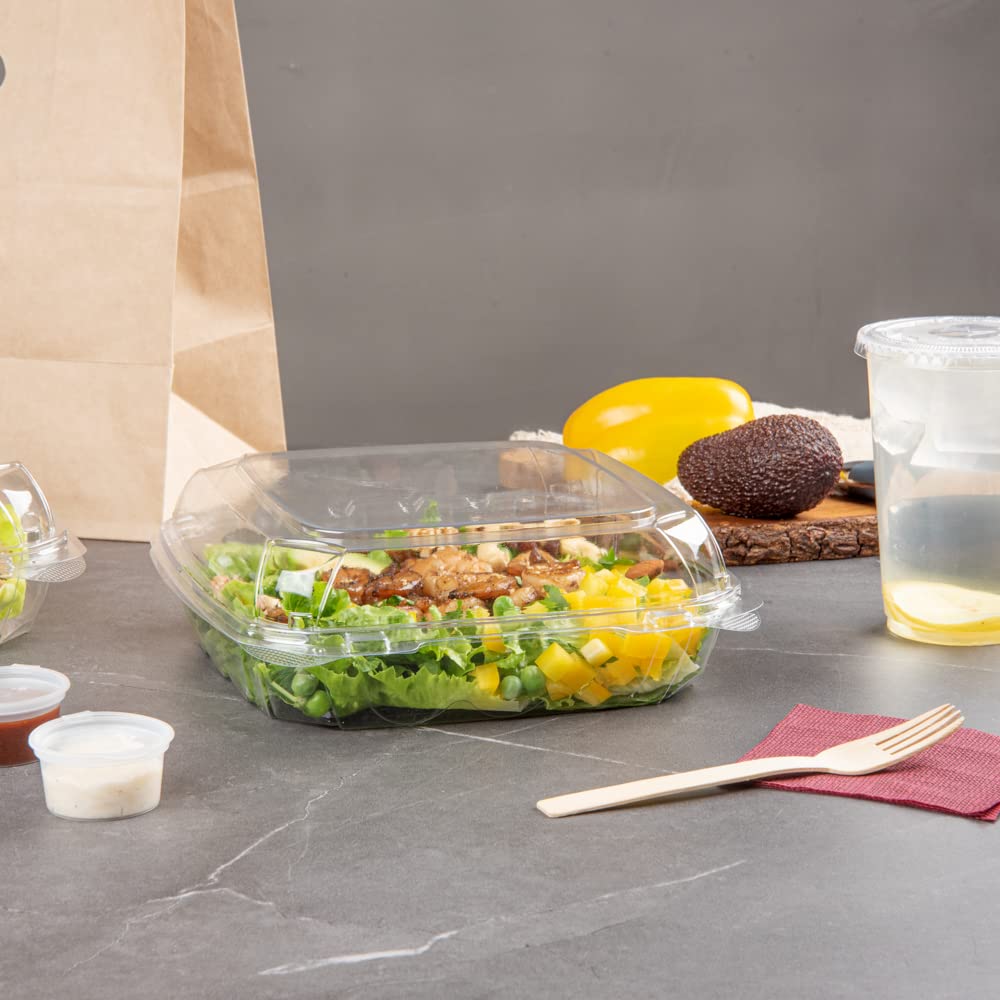 Restaurantware Thermo Tek - Contenedores de 1,295.6 g, 100 recipientes antivaho para llevar, congelables, rectangulares, de plástico transparente, desechables