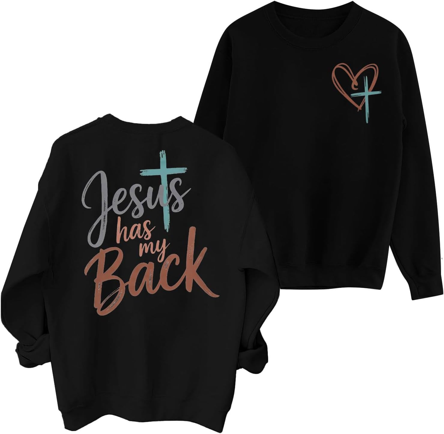 Women Jesus Sweatshirt Christian Faith Shirt Jesus Has My Back Sweatshirts | Religious Bible Verse Inspirational Pullover Christian Cross Faith Hoodie God Long Sleeve Shirt Oversized Graphic Pullovers