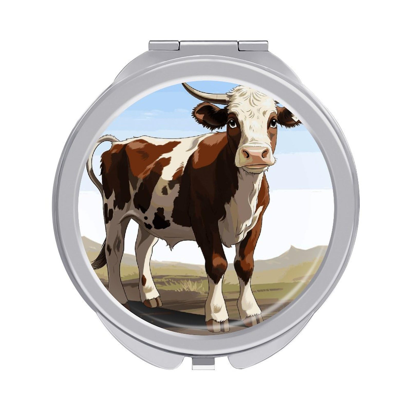 VstaDank Animal Cow Compact Mirror for Purses Round Fashion Travel Makeup Mirror 2X /1x Magnifying Double Sides Mini Mirrors Portable Pocket Mirrors for Handbag Purse Women Gift