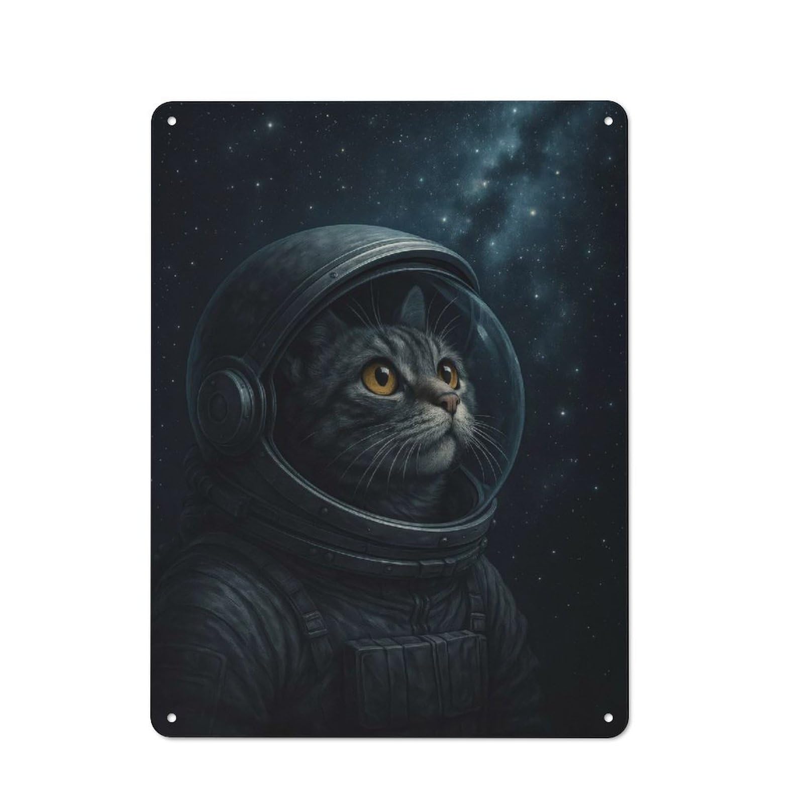 Junmoney Style-21 40X30cm Retro Tin Sign With Astronaut Cat In Space For Lounge Or Reading Corner, A Decorative Metal Sign For Lounges And Reading Corners