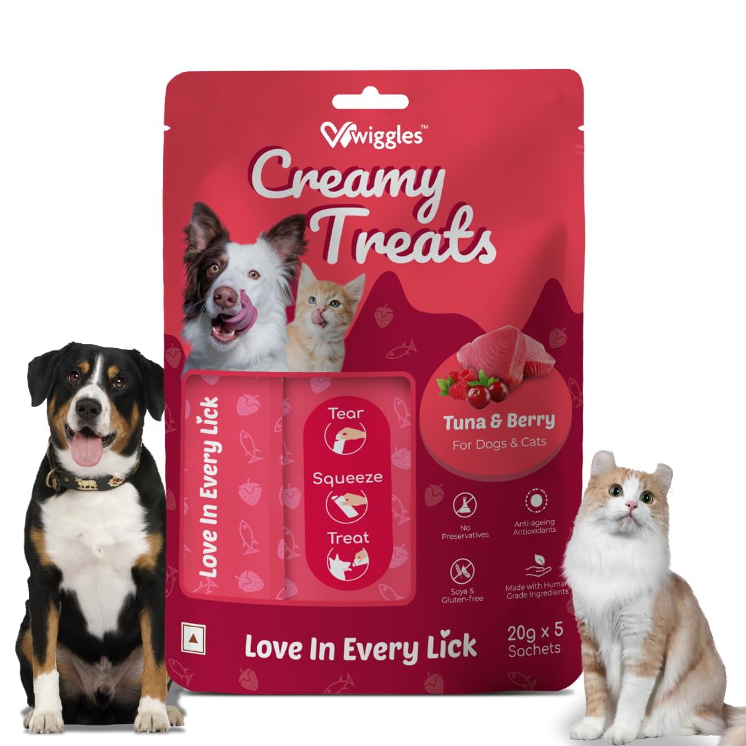 Wiggles Creamy Treats for Cats & Dogs (20g x 5 Sachets) - Lickable Wet Training Treats - Healthy Squeezable Snacks for Joint Support (Tuna & Berry) (B0BZP4J1MV) Amazon Price History, Amazon Price Tracker