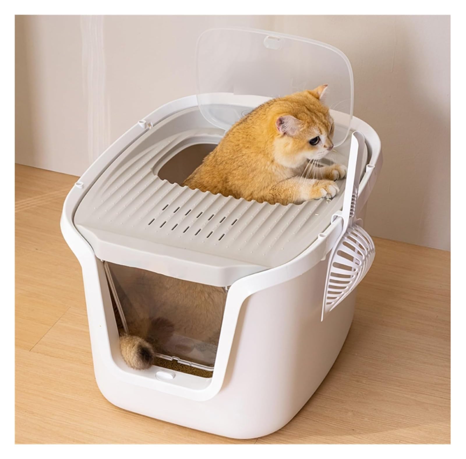 Caja de Arena Cerrada for Gatos con Tapa, Bandeja de Arena extraíble Grande, Entrada Frontal, Salida Superior, Inodoro for Mascotas, fácil Limpieza