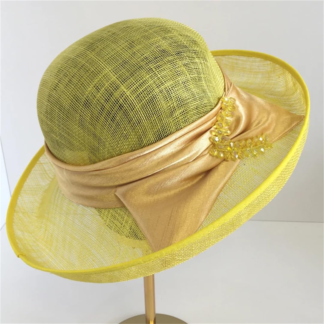 Yeuyyben Cappelli femminili eleganti cappelli da spiaggia Lady Fashion Strass Lino Fedora Cappelli Banchetto Bucket Cap