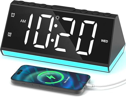 Miniatura 1 de Reloj digital, reloj despertador fuerte para adultos que duermen pesados, reloj de noche con luz nocturna, puertos USB, números grandes, alarma