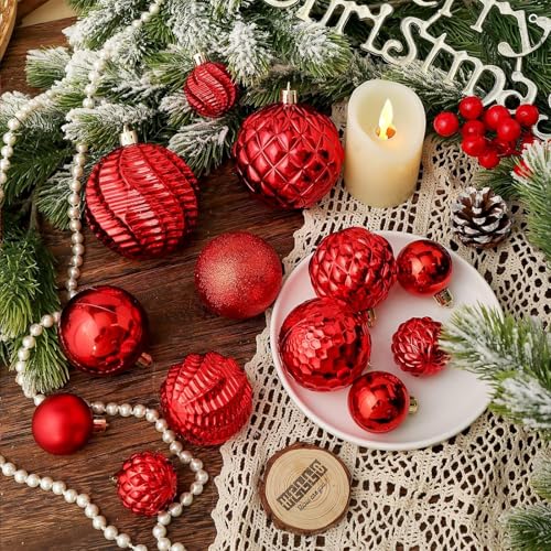 Christmas Balls Ornaments -36pcs Shatterproof Christmas Tree Decorations with Hanging Loop for Xmas Tree Wedding Holiday Party Home Decor,6 Styles in 3 Sizes(Red) — view 3