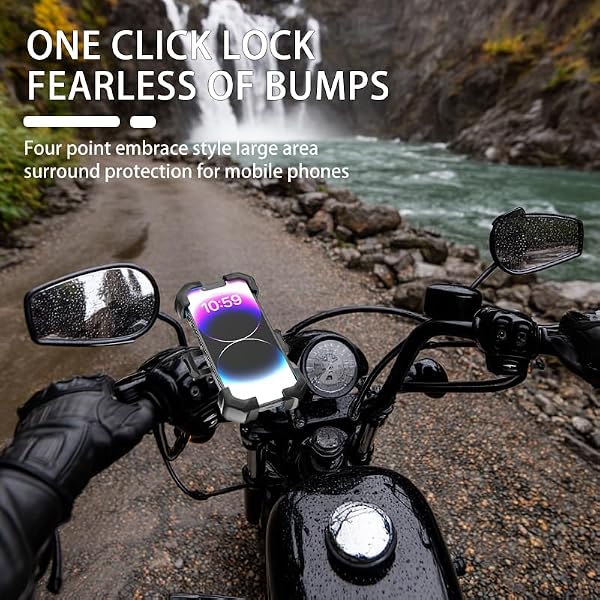 FEYA Motorcycle Phone Mount, Auto-Locking 4 Corners Grip with One-Button Lock, 360° Rotatable Shockproof Bike Phone Holder for Any 4-7.2' Mobile Phone, Easy Install Motorcycle Accessories by FEYA - Used condition - Image 6