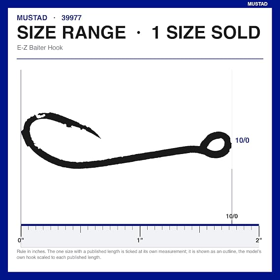 Mustad 39977-DT E-Z Baiter Big Game Hook Forged DuraTin Size 10/0