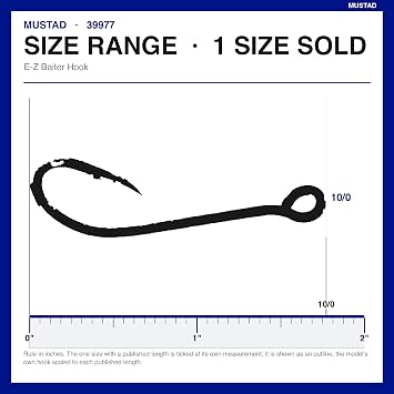 Mustad 39977-DT E-Z Baiter Big Game Hook Forged DuraTin Size 10/0