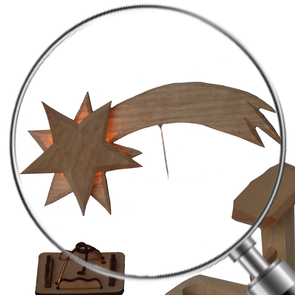 AM 9 Weihnachtskrippen-Zubehör-Set Laterne und Holzkomet beleuchtet 4,5 V und Brunnen für 10-12 cm Figuren