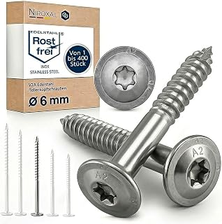 Tellerkopfschraube Edelstahl A2 ETA 6x80 TX25 Torx Holzbauschraube V2A mit Cut-Spitze Gleitbeschichtung für Holzbau Carport Balkon Steg 25 Stück