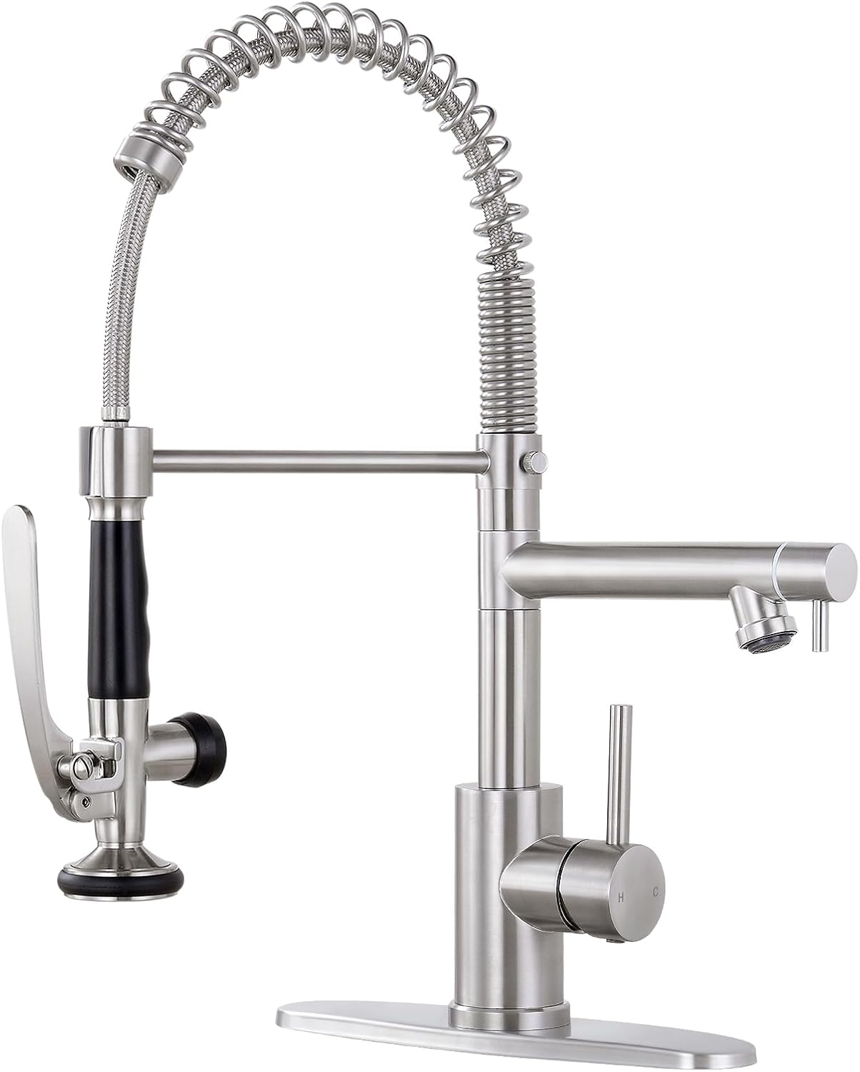 Qomolangma Commercial Kitchen Sink Faucet with Pull Down Sprayer, High Arch Spring Stainless