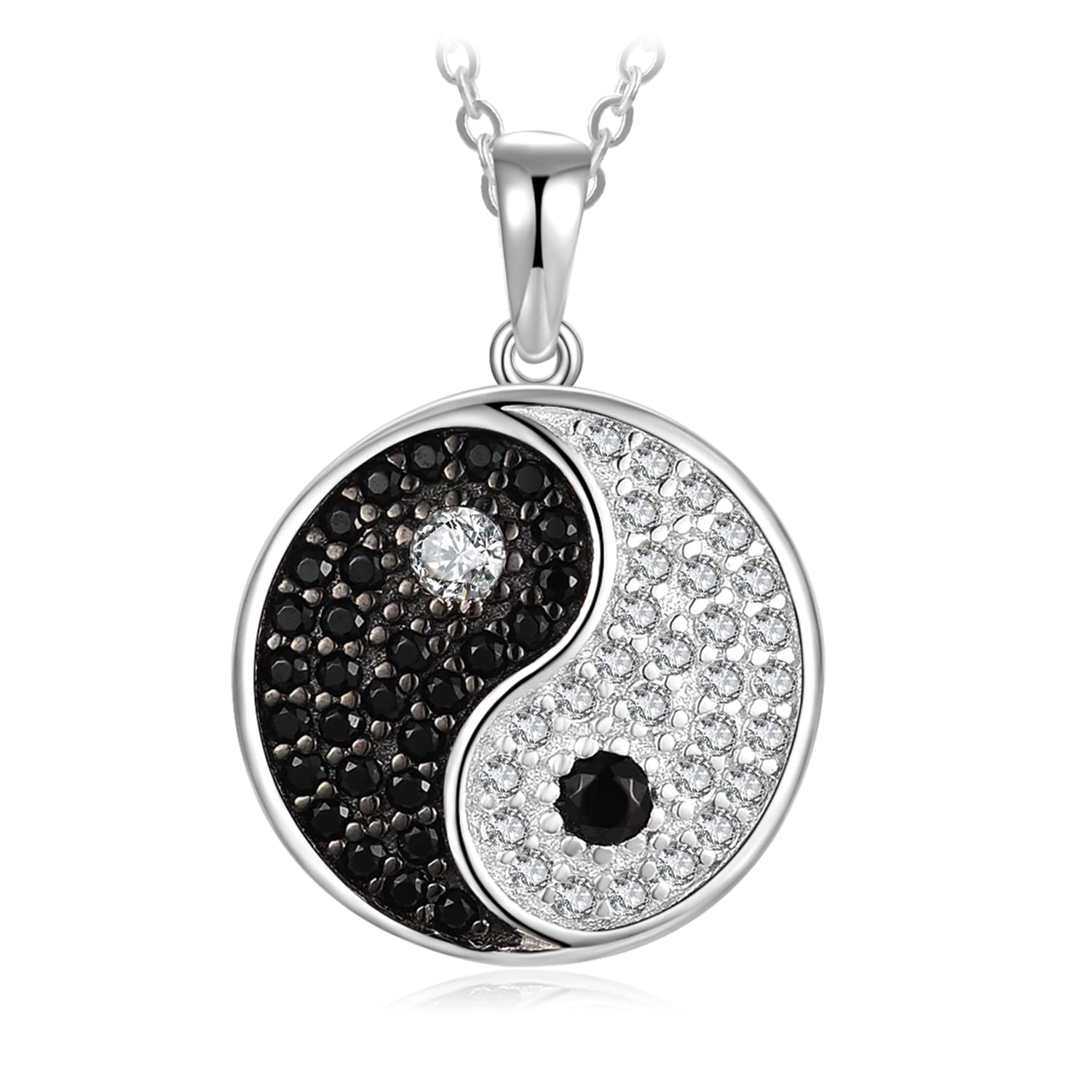 JewelryPalace Collana Donna Yin Yang Argento 925 con Naturale Spinello Nero, Tai Chi Collana Ciondolo Pietra a Taglio Rotondo con Catena 45cm, Collane Pendenti Anniversario Set Gioielli Donna