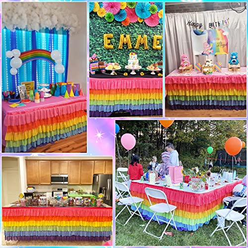 Besutolife Rainbow Tablecloth Unicorn Tutu Table Skirt For Rectangular Table 6Ft Birthday Uincorn Party Christmas Decoration #TOP1