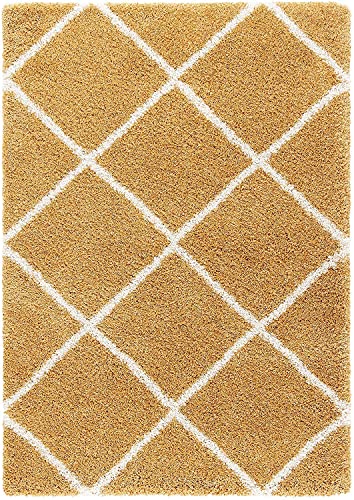 Image of Handmade Shaggy Fur Rectangular Rugs And Carpet For Bedroom, Living Room (5X7 Feet, Gold & Ivory)