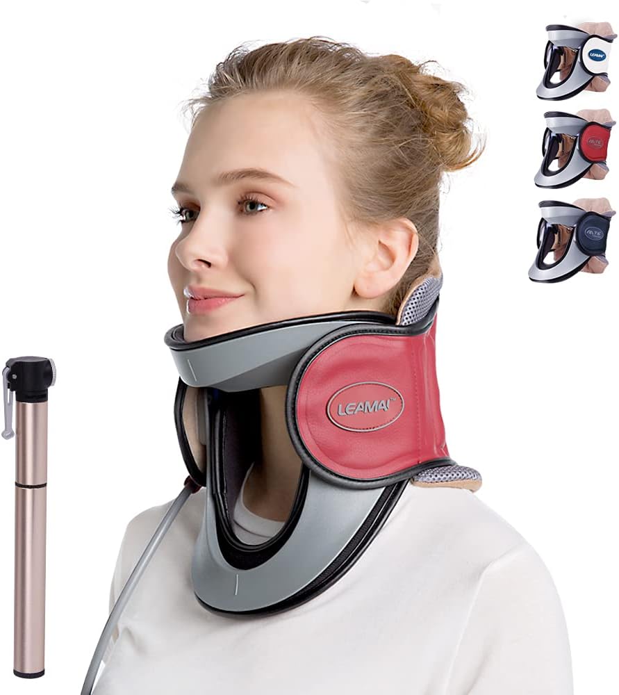 Newest Cervical Neck Traction Device - Adjustable Inflatable Neck Stretcher Collar for Home Traction Spine Alignment -(C03,Red)