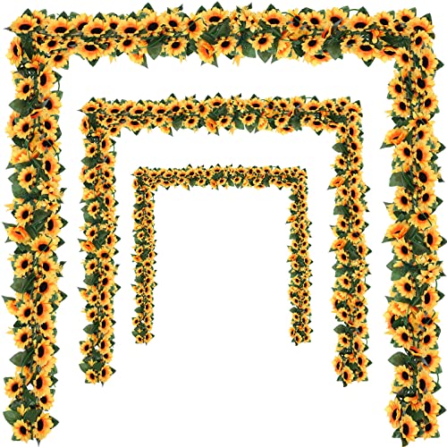 Waydress 8 Pieces Artificial Sunflower Garland Silk Sunflower Vine Faux Flowers With Green Leaves 8 Feet Sunflower Decor Hanging Artificial Sunflower For Wedding Table Garden Craft Party Decoration #TOP20