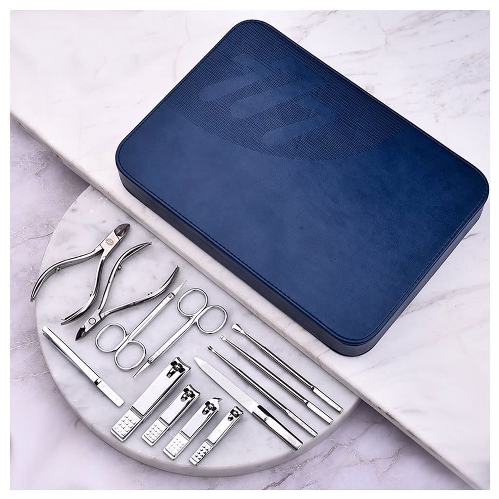 Ensemble de Coupe-Ongles pour Adultes Ensemble de Coupe-Ongles pour décoration de Pieds Outils de Soins des cuticules avec étui en Cuir Bleu Outils de Soins du Visage et de Soins personnels
