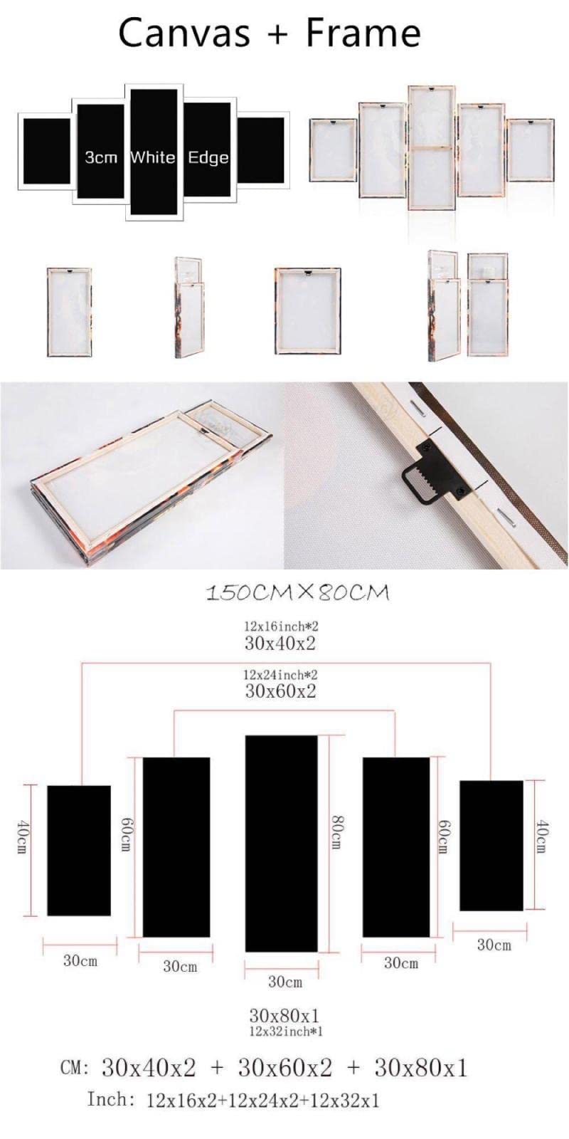 5 piezas de lienzo de arte de pared,5 piezas lienzo Escena de rayos de sol de árboles de bosque en blanco y negro,5 piezas cuadro lienzo,Cuadros Decoracion Salon 5 Piezas Cuadro sobre Lienzo 150x80cm