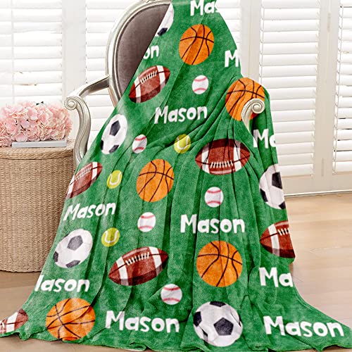 Image of Personalized Ball Blanket with Name for Boys Custom Name Blanket for Kids