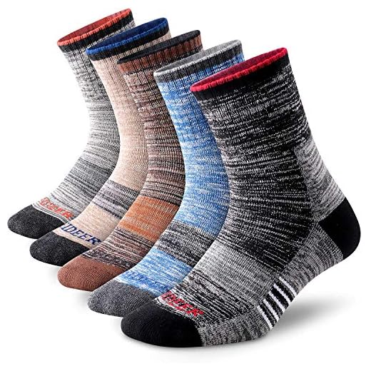 FEIDEER Men's Hiking Walking Socks, 5 pack Outdoor Recreation Wicking Cushioned Quarter Crew Socks for Men (5MS20205-XL)