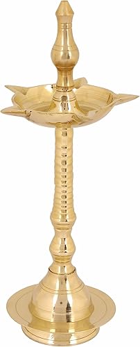Miniatura 2 de SATVIK 10 pulgadas de latón de pie Kerala Samai Diwali Deepak para Puja tradicional Panchmahal Pooja Deepam Diya lámpara de aceite Kutthu Vilakku