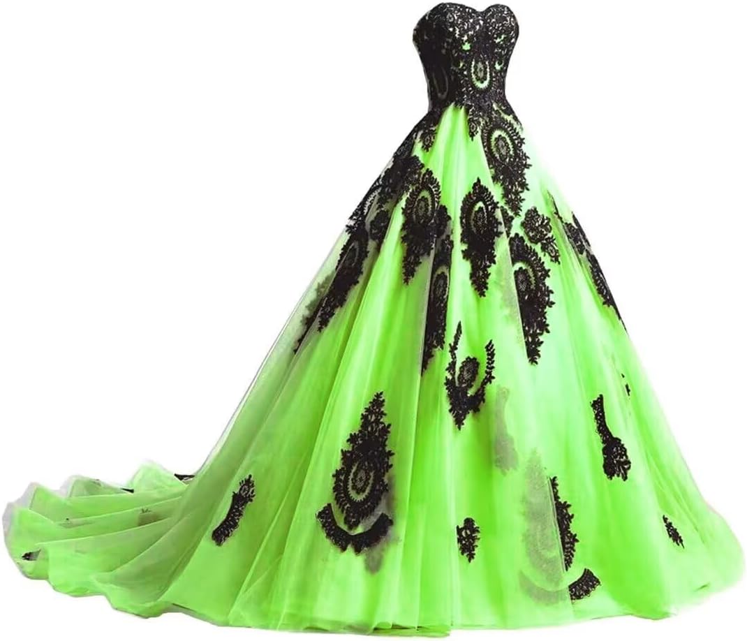 Mouccy Vintage Black Appliques Wedding Dresses for Bride Lace Strapless Prom Dress with Train A-line Tulle Formal Party Gown