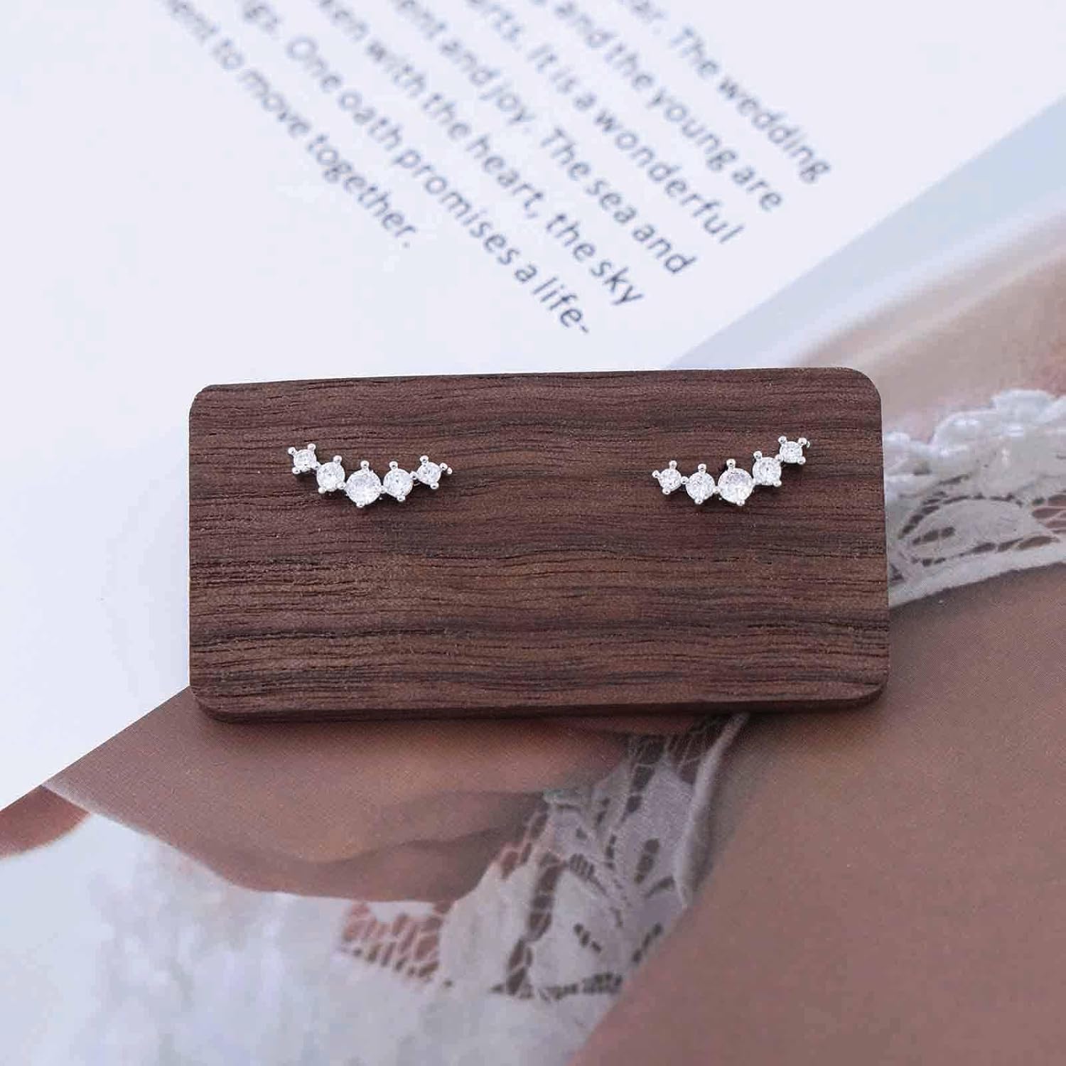 Vintage Crystal Ear Climber Earrings Silver Rhinestone Ear Crawler Earrings Tiny Cz Stud Earrings Cubic Zirconia Crawler Earrings Jewellery for Women - Image 6