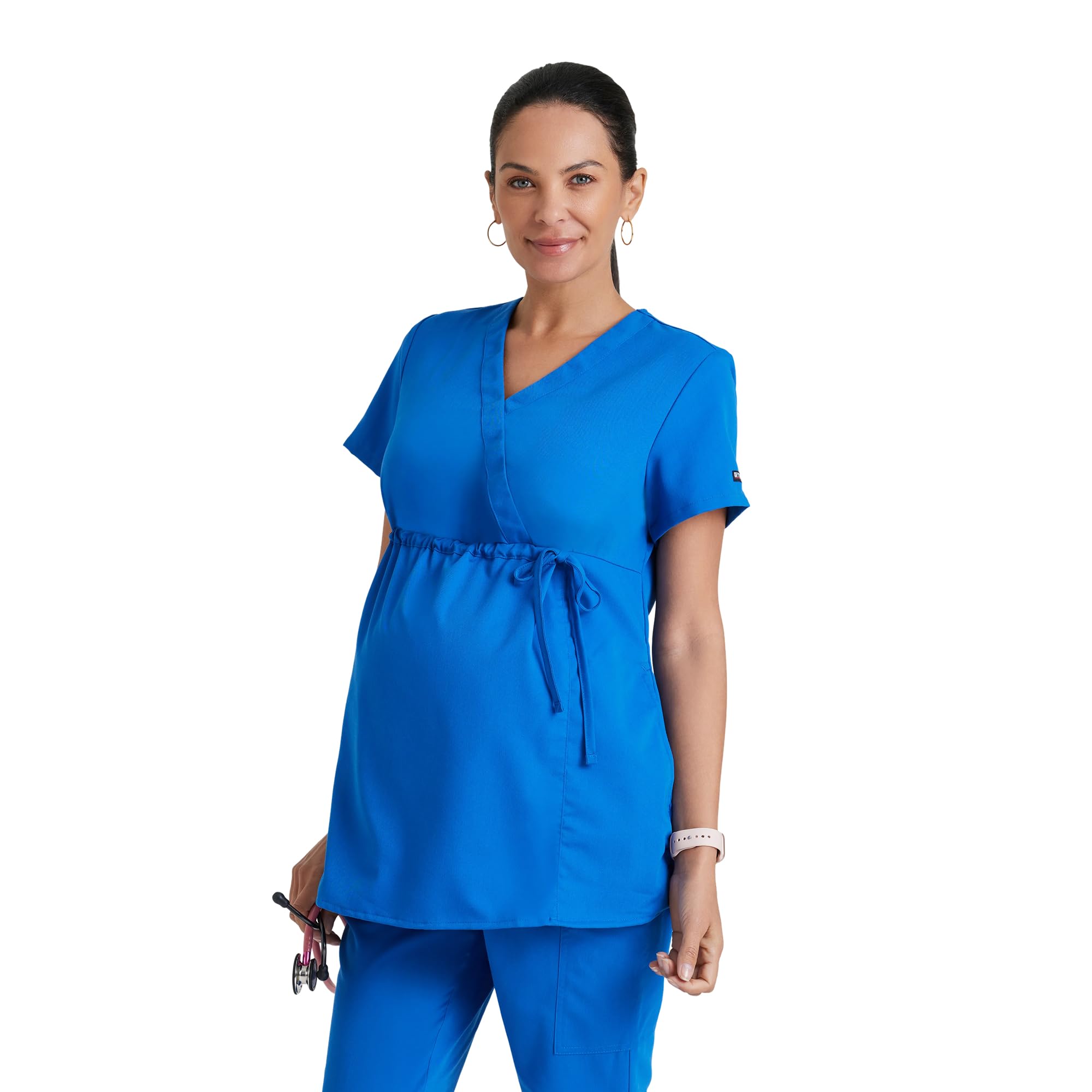 Barco Women's New Royal Grey's Anatomy Scrubs - Lilah Maternity Scrub Top For Mock Wrap Front, Fitted Back Scrub Top, S