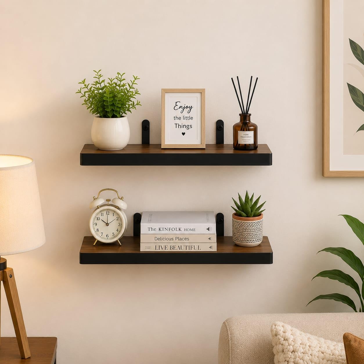 Engineered Wood Floating Wall Shelves Pack of 2, Black 14x4 Inch Wooden Display Rack for Living Room, Bedroom, Kitchen, Office, Wall Mounted Bookshelf & Decorative Shelf-image-32