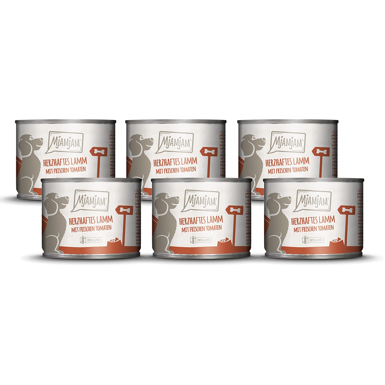 MjAMjAM - comida húmeda premium para perros - Cordero suculento sobre arroz hervido con tomates frescos, pack de 6 (6 x 200 g), natural con extra de carne