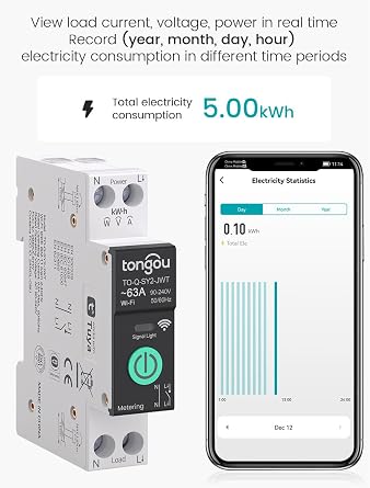 TONGOU SY2 DIN Rail WiFi Smart Switch, Tuya WiFi Smart Home Controller | 1–63A Wide Current Coverage, Simple & Flexible Multi-Scene Settings, Works with Alexa Google Home Home Assistant