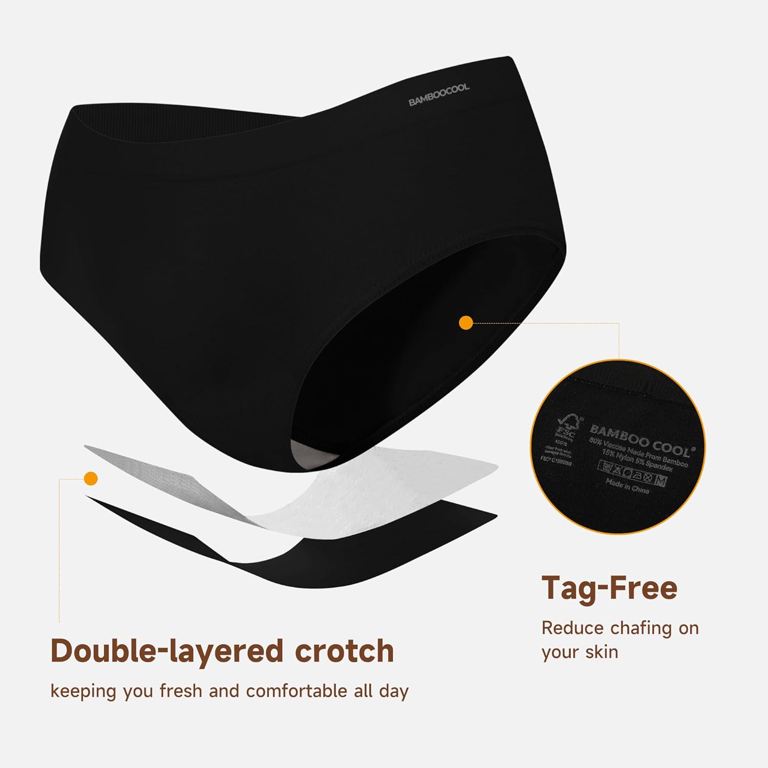 Women's Underwear Bamboo Bikini Panties Moisture-Wicking Hipter Seamless Stretchy Briefs Breathable Underwear 6-pack - Image 5