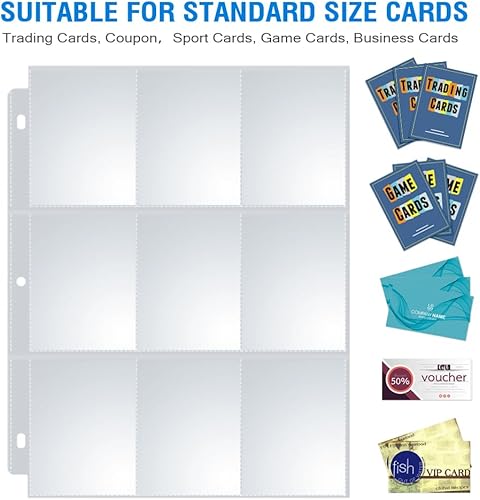 Miniatura 2 de Paquete de 120 protectores de páginas de 9 bolsillos, fundas para cartas coleccionables Sooez para carpeta de 3 anillas, soporte para cartas de