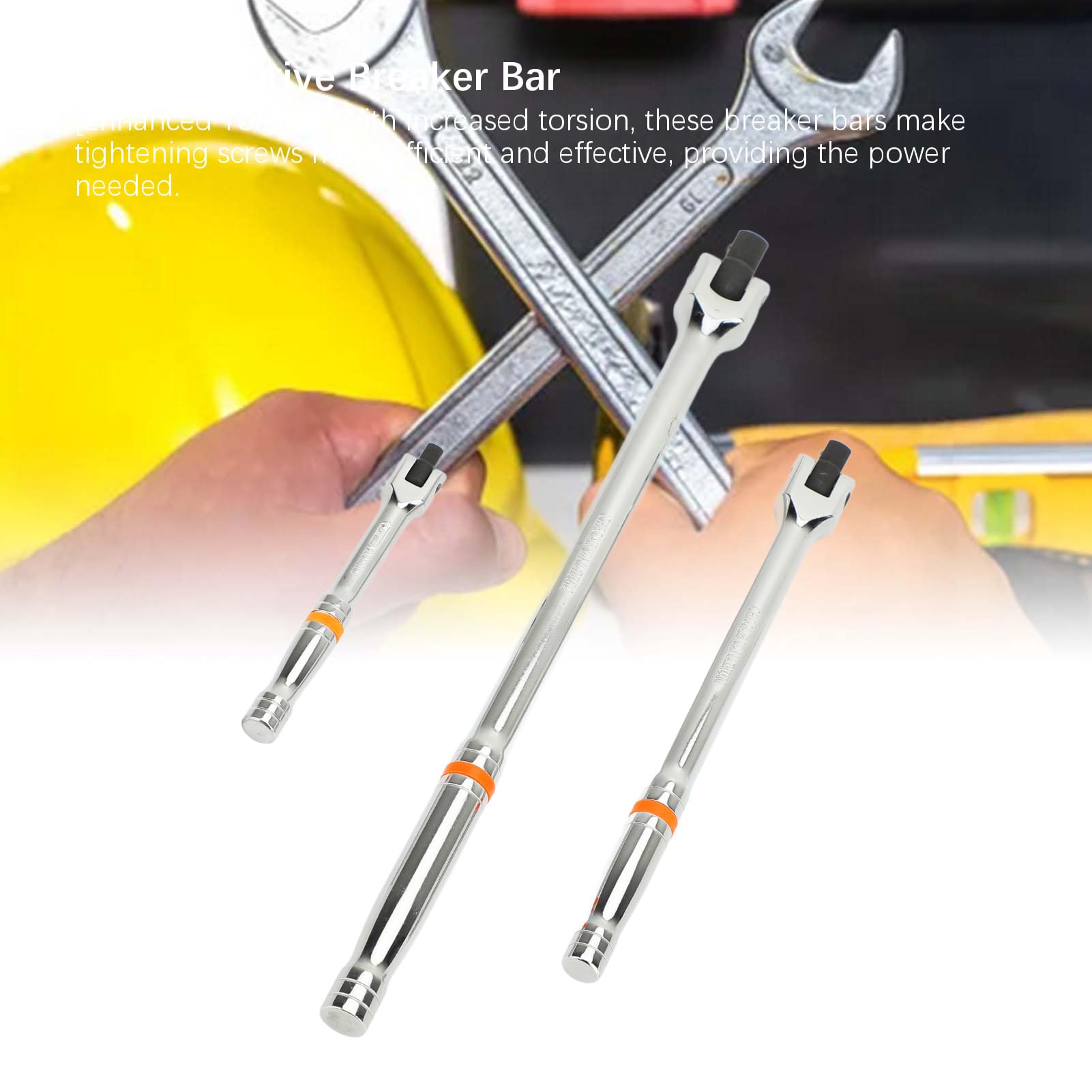 3 Pcs Heavy Duty Breaker Bar Set 1/4”, 3/8”, 1/2” Drive Socket Wrench Bars with 180° Rotatable Head, 6”, 10” - Image 3
