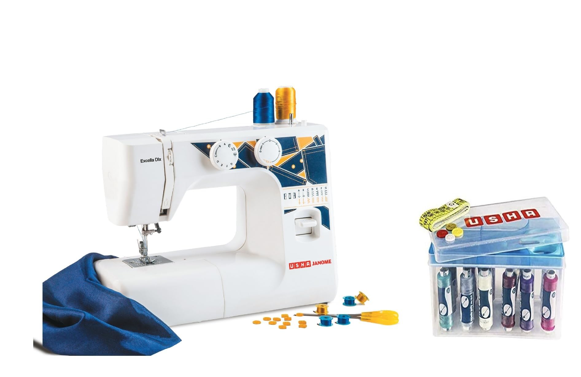 Usha Janome Excella DLX Automatic Zig-Zag Electric Sewing Machine || 13 Built-In-Stitches || 21 Stitch Function (White & Blue) with complementary Sewing Lessons in Nine languages — Amazon image 8