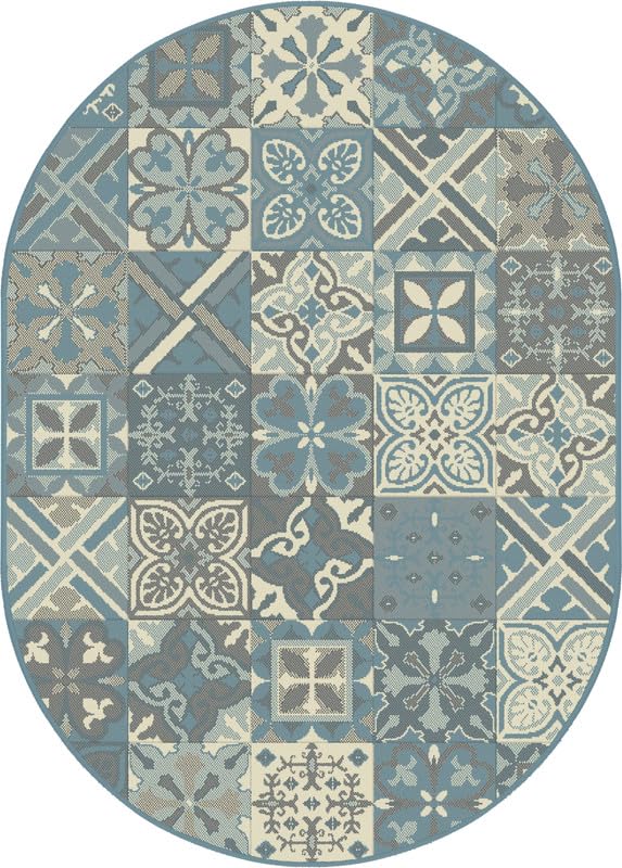 SrS Rugs® Luna Collection, Living Room Rugs, Hallway Runners, with Soft Smooth 8mm Pile. Contemporary Designs. Multi Colours, 3 Sizes (Cathedral Glass Sky Blue Oval, 120cm x 170cm)