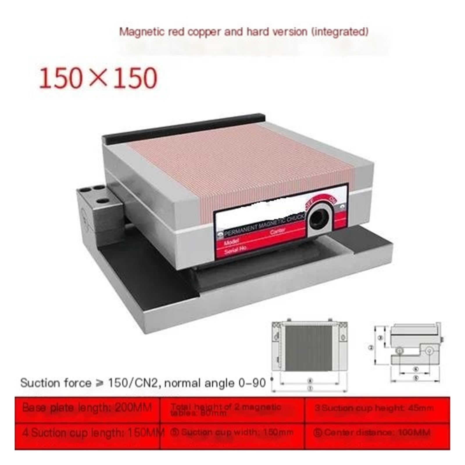 Uchwyt z magnesem trwałym o regulowanym kącie – Stół magnetyczny o nachyleniu sinusoidalnym z przyssawką – Model MSP/SPS(150x150)