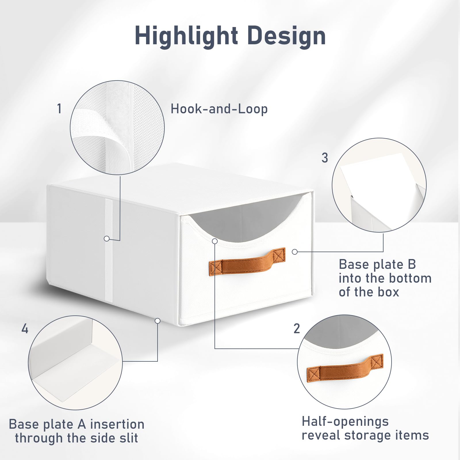 DIMJ Caisson Tiroir - Caisson de Rangement Lot de 4 Boîtes, Boite de Rangement Empilable, pour Chambre, Bureau, Détachable, Combinaison Libre, Blanc, 35 x 25 x 17 CM