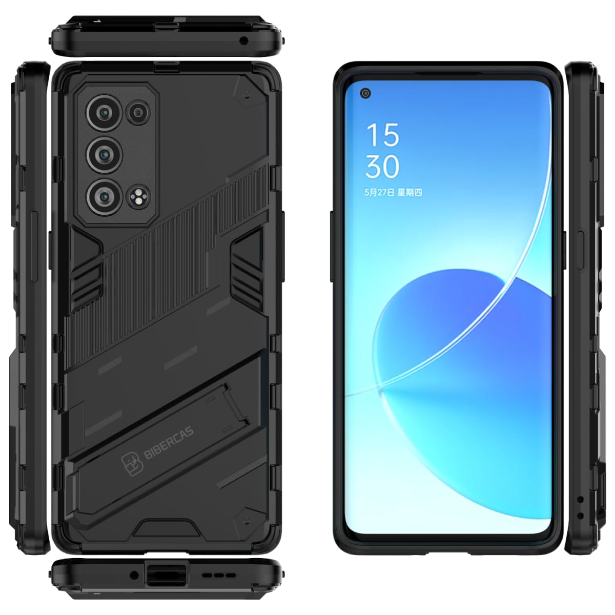 EASSGU Custodia In Pelle PU Per OPPO Reno6 Pro 5G – Cover Con Retro In Pelle Gialla E Telaio In TPU Morbido, Stile Business - 3