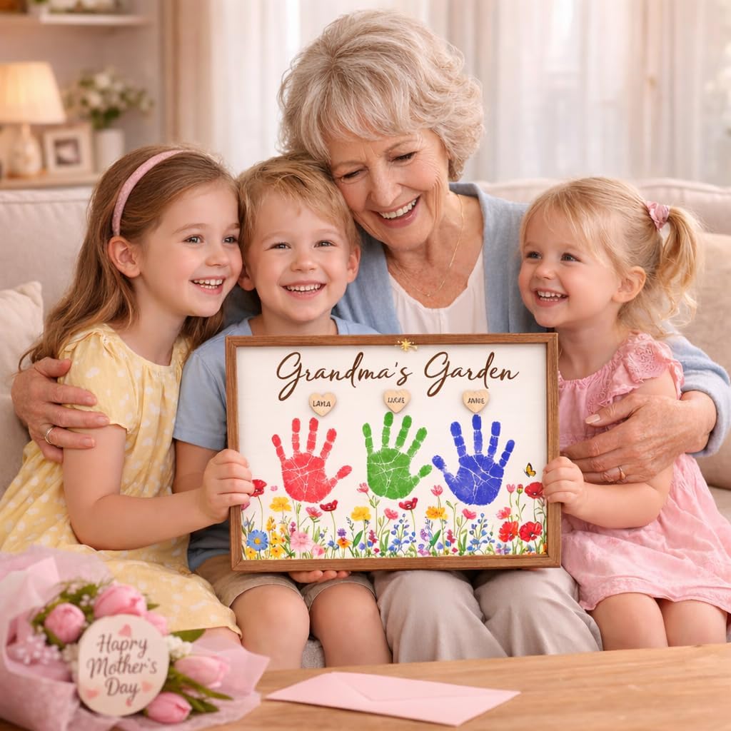 12'' Grandma’s Garden DIY Handprint Art Kit with Non-Toxic Paints, Toddler Crafts for Grandma Birthday Gift, Cute Handcraft Mother's Day Present for Nana from Grandkids, Hands Down Heartfelt Keepsake image 3