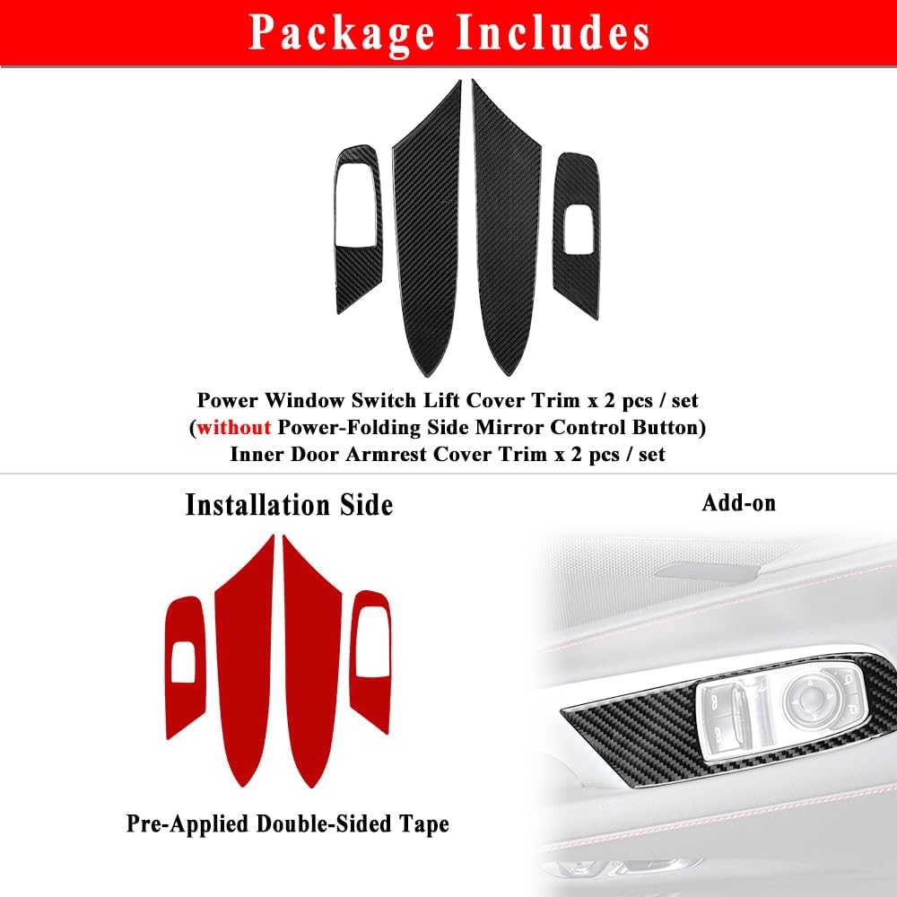 AeroBon C8 Real Carbon Fiber Interior Cover Trim Compatible with 2020-2025 Corvette C8 Stingray Z06 E-Ray Coupe, Window Lift Switch and Inner Door Handle Panel Trim Overlay