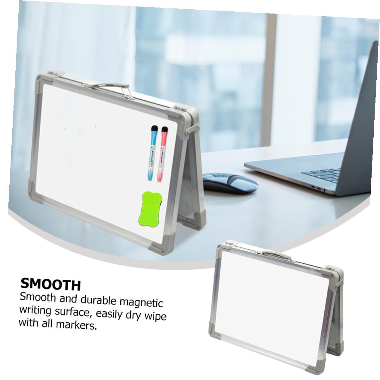 Lavagna Magnetica Cancellabile Bifacciale Portatile in Lega di Alluminio e ABS, Spazio Bianco per Scrittura da Tavolo, per Scuola e Ufficio